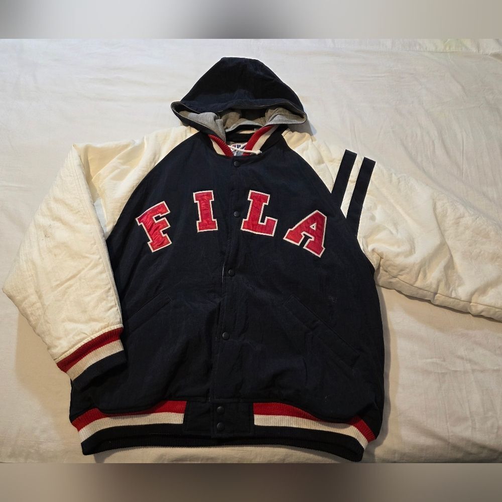 FILA Men's Black and White Hooded Jacket